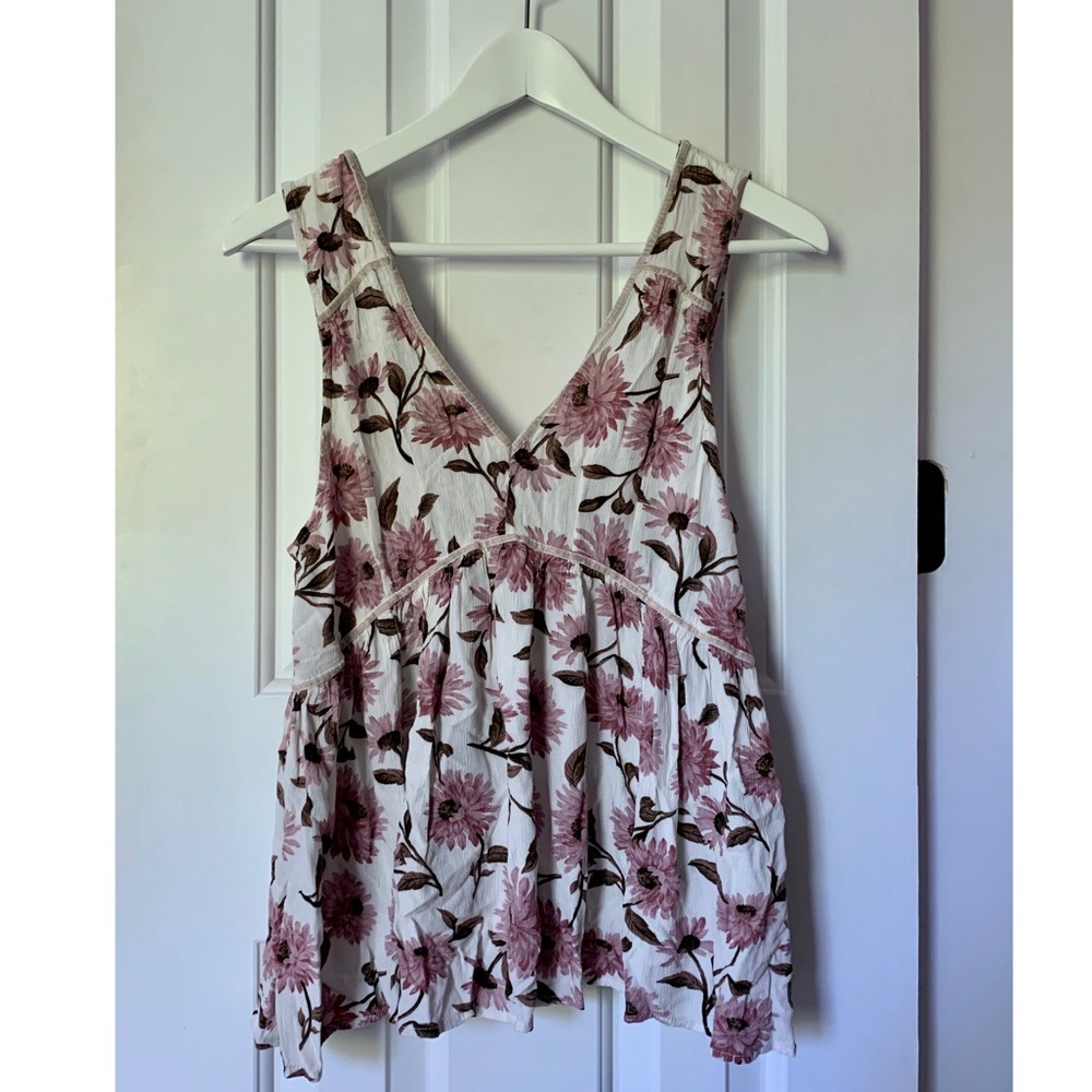 White and Purple Boho Floral V neck Top